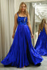 Load image into Gallery viewer, A-line Spaghetti Straps Royal Blue Pleated Prom Dress with Slit