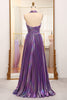 Load image into Gallery viewer, Glitter A-line Dark Purple Halter Neck Pleated Prom Dress