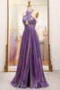 Load image into Gallery viewer, Glitter A-line Dark Purple Halter Neck Pleated Prom Dress