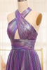 Load image into Gallery viewer, Glitter A-line Dark Purple Halter Neck Pleated Prom Dress