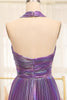 Load image into Gallery viewer, Glitter A-line Dark Purple Halter Neck Pleated Prom Dress