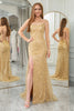 Load image into Gallery viewer, Golden Mermaid Spaghetti Straps Sequin Prom Dress With Slit