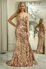 Load image into Gallery viewer, Sparkly Golden Mermaid Spaghetti Straps Sequin Prom Dress With Slit