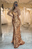 Load image into Gallery viewer, Sparkly Mermaid Spaghetti Straps Golden Sequin Prom Dress With Slit