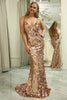 Load image into Gallery viewer, Sparkly Golden Mermaid Spaghetti Straps Sequin Prom Dress With Slit