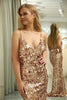 Load image into Gallery viewer, Sparkly Golden Mermaid Spaghetti Straps Sequin Prom Dress With Slit