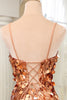 Load image into Gallery viewer, Sparkly Rose Golden Mermaid Spaghetti Straps Sequin Prom Dress With Slit