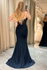 Load image into Gallery viewer, Mermaid Spaghetti Straps Black Corset Prom Dress With Appliques