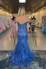 Load image into Gallery viewer, Sparkly Golden Mermaid Corset Off the Shoulder Sequins Long Prom Dress with Slit