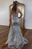 Load image into Gallery viewer, Sparkly Golden Mermaid Corset Off the Shoulder Sequins Long Prom Dress with Slit