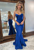 Load image into Gallery viewer, Halter Royal Blue Mermaid Backless Floor-Length Prom Dress with Slit