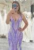 Load image into Gallery viewer, Purple Mermaid Deep V-Neck Long Prom Dress with Sequins