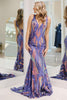 Load image into Gallery viewer, Blue Mermaid Deep V-Neck Long Prom Dress with Sequins