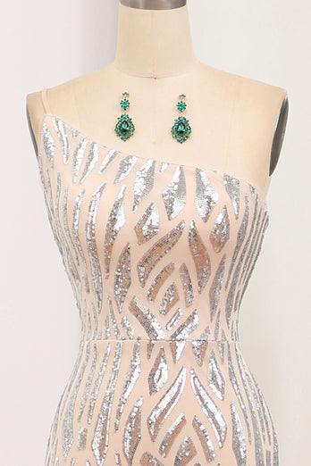 Sparkly Mermaid Green One Shoulder Sequin Long Prom Dress