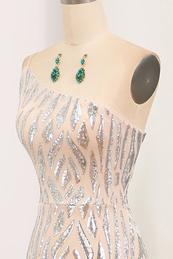 Sparkly Mermaid Green One Shoulder Sequin Long Prom Dress