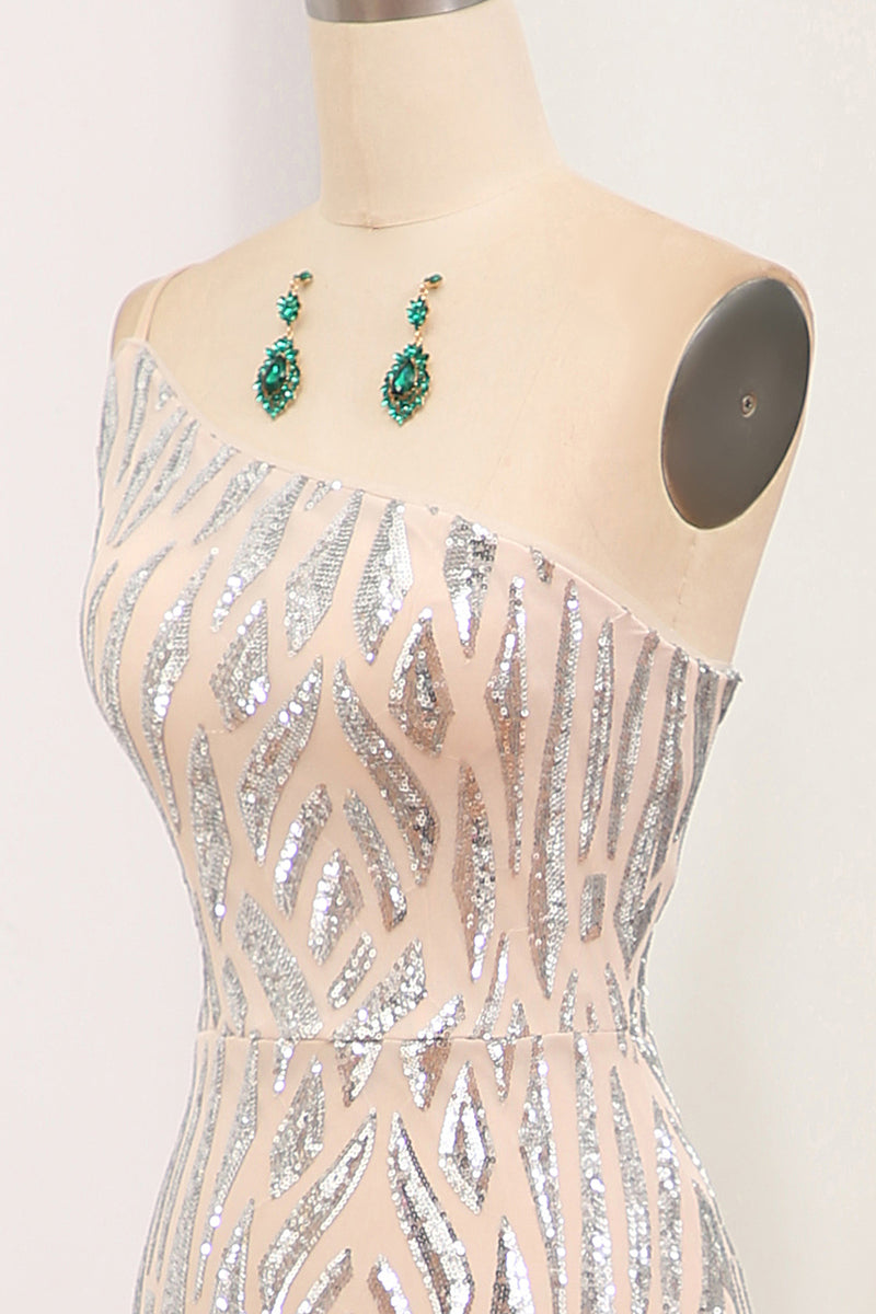Load image into Gallery viewer, Sparkly Mermaid Green One Shoulder Sequin Long Prom Dress