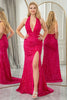 Load image into Gallery viewer, Fuchsia Mermaid Halter Neck Backless Sequin Prom Dress With Slit