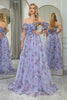 Load image into Gallery viewer, Lavendar Printed A-line Off The Shoulder Prom Dress