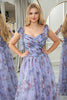 Load image into Gallery viewer, Lavendar Printed A-line Off The Shoulder Prom Dress