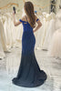Load image into Gallery viewer, Sparkly Navy Mermaid Cold Shoulder Long Prom Dress with Slit