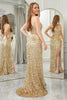Load image into Gallery viewer, Sparkly Mermaid Golden One Shoulder Long Prom Dress With Slit