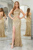 Load image into Gallery viewer, Sparkly Mermaid Golden One Shoulder Long Prom Dress With Slit