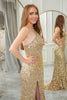 Load image into Gallery viewer, Sparkly Mermaid Golden One Shoulder Long Prom Dress With Slit