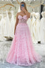Load image into Gallery viewer, Pink A-line Strapless Tiered Corset Prom Dress with Appliques