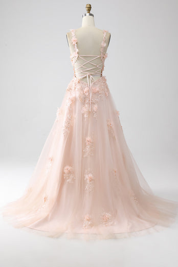 Blush A-Line Spaghetti Straps Long Prom Dress with Appliques