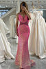 Load image into Gallery viewer, Mermaid Fuchsia Spaghetti Straps Sequin Prom Dress