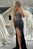 Load image into Gallery viewer, Mermaid Black Strapless Beaded Prom Dress with Slit