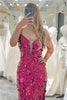 Load image into Gallery viewer, Fuchsia Mermaid Spaghetti Straps Sequin Long Prom Dress with Slit