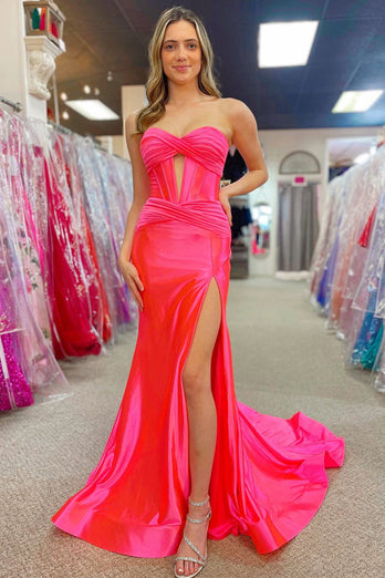 Sparkly Mermaid Sweetheart Corset Long Prom Dress with Slit