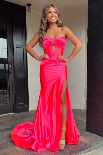 Sparkly Mermaid Sweetheart Corset Long Prom Dress with Slit