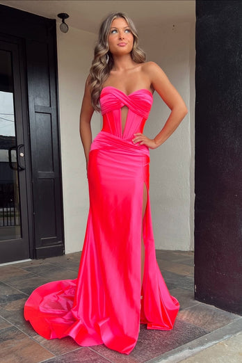 Sparkly Mermaid Sweetheart Corset Long Prom Dress with Slit