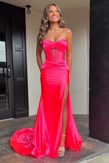 Sparkly Mermaid Sweetheart Corset Long Prom Dress with Slit