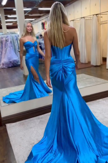 Sparkly Mermaid Sweetheart Corset Long Prom Dress with Slit