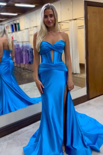 Sparkly Mermaid Sweetheart Corset Long Prom Dress with Slit