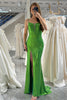 Load image into Gallery viewer, Mermaid Green Spaghetti Straps Long Prom Dress with Slit