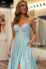 Load image into Gallery viewer, Beaded Spaghetti Straps Corset Prom Dress with Slit