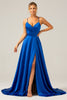 Load image into Gallery viewer, Royal Blue A Line Spaghetti Straps Satin Long Prom Bridesmaid Dress with Slit