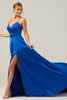 Load image into Gallery viewer, Royal Blue A Line Spaghetti Straps Satin Long Prom Bridesmaid Dress with Slit