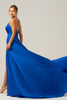 Load image into Gallery viewer, Royal Blue A Line Spaghetti Straps Satin Long Prom Bridesmaid Dress with Slit