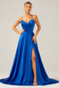 Load image into Gallery viewer, Royal Blue A Line Spaghetti Straps Satin Long Prom Bridesmaid Dress with Slit