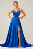 Load image into Gallery viewer, Royal Blue A Line Spaghetti Straps Satin Long Prom Bridesmaid Dress with Slit