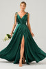 Load image into Gallery viewer, Dark Green A-Line Spaghetti Straps Ruched Long Bridesmaid Dress with Slit