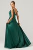 Load image into Gallery viewer, Dark Green A-Line Spaghetti Straps Ruched Long Bridesmaid Dress with Slit