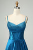 Load image into Gallery viewer, Sparkly Dark Blue Satin Corset Prom Dress with Beading