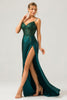 Load image into Gallery viewer, Sparkly Dark Green Mermaid Sequin Pleated Corset Long Prom Dress with Slit