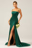 Load image into Gallery viewer, Dark Green Mermaid Spaghetti Straps Satin Long Bridesmaid Dress with Pleated